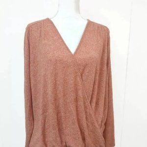 NWT White Willow Size Medium Orange Surplice Elastic Wrap Waist Blouse Balloon